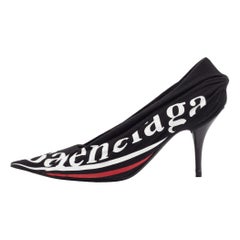 Balenciaga Black Fabric and Leather Logo Knife Pumps Size 37