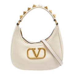 Valentino Off White Leather Stud Sign Hobo