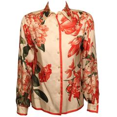 Vintage 1970s Oscar de la Renta Silk Floral Blouse