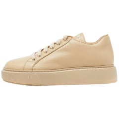 Prada Beige Leather Low Top Sneakers Size 39