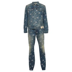 Gucci Blau Interlocking G Crystal-Embellished Denim Jacke und Jeans Set S/M