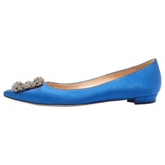 Manolo Blahnik Blue Satin Hangisi Flats Size 37 