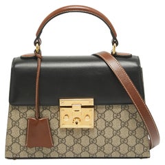 Gucci Tri Color GG Supreme Coated Canvas and Leather Padlock Top Handle Bag