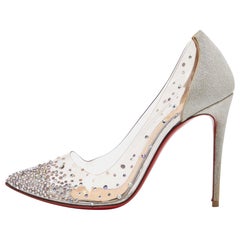 Christian Louboutin Silver Glitter and PVC Degrastrass Embellished Pumps Size 38