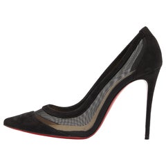Christian Louboutin Black Suede and Mesh Galativi Strass Pumps Size 37.5