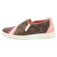 Louis Vuitton Brown/Pink Leather and Canvas Frontrow Sneakers Size 36.5