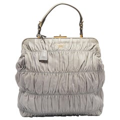 Prada Grey Gaufre Leather Frame Hobo