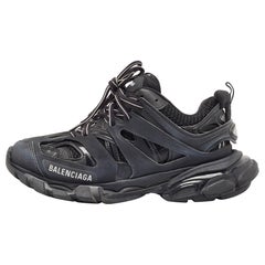 Balenciaga Black Faux Leather Mesh Track Sneakers Size 37