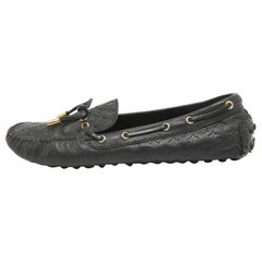 Used Louis Vuitton Black Monogram Empreinte Leather Gloria Loafers Size 40