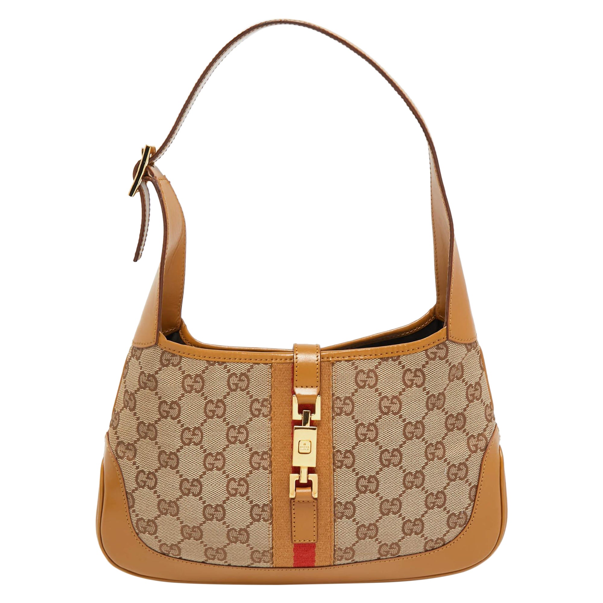 Petit hobo Jackie en toile et cuir beige/marron GG de Gucci