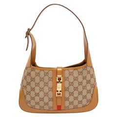 Gucci Beige/Brown GG Canvas and Leather Small Jackie Hobo