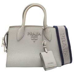 Prada Grey Saffiano Cuir Leather Monochrome Tote