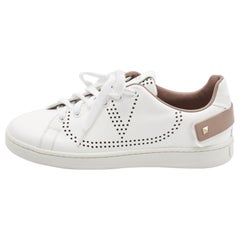 Valentino White/Beige Leather Perforated V Backnet Sneakers Size 37