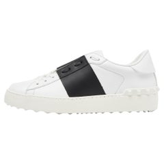 Valentino White/Black Leather Open Rockstud Low Top Sneakers Size 37.5