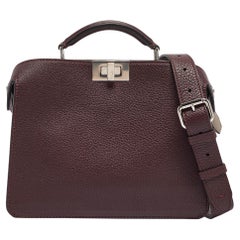 Fendi Burgundy Leather Mini Peekaboo ISeeU Top Handle Bag