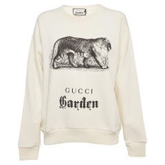 Gucci Cream Tiger Print Cotton Knit Crew Neck Garden Sweatshirt XS