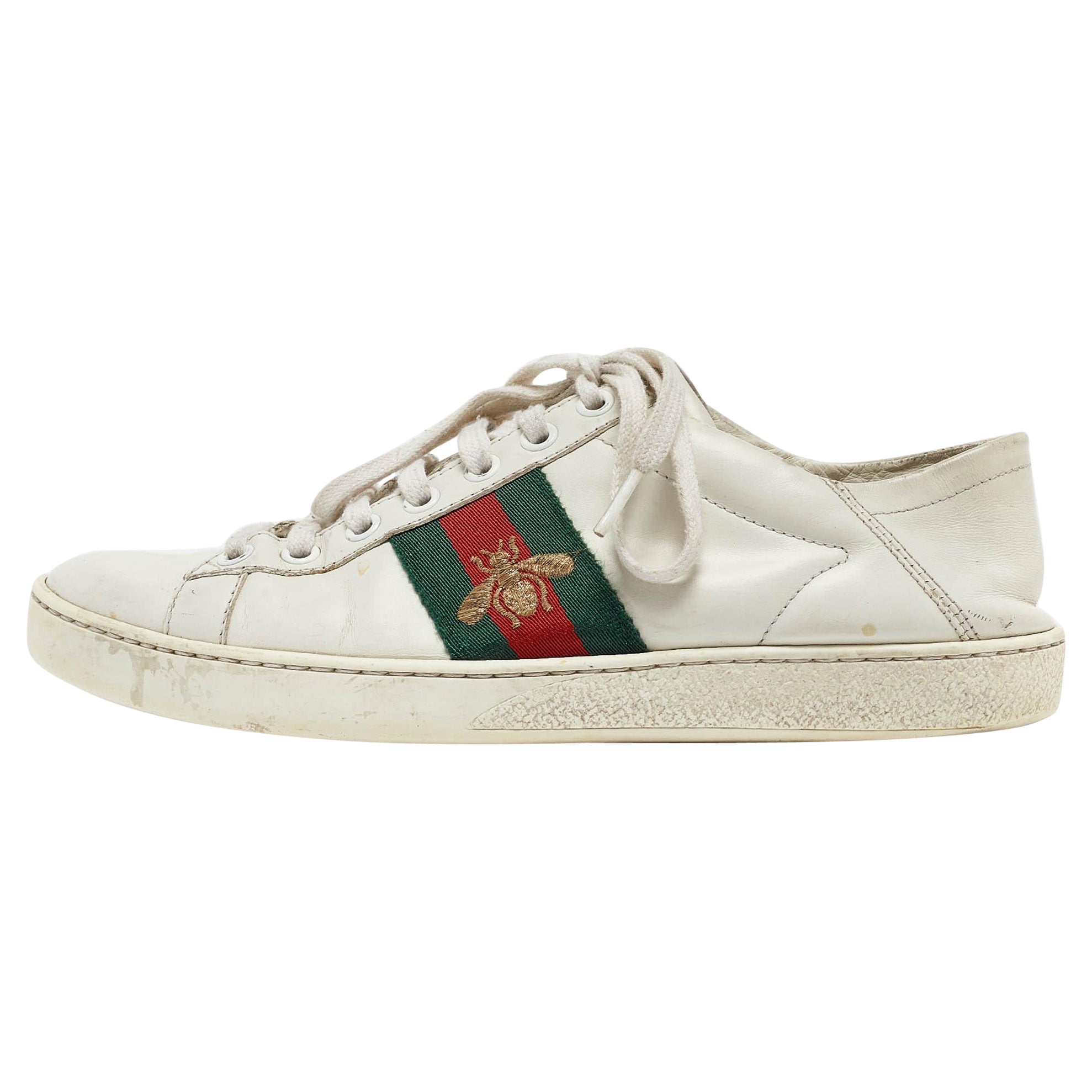 Gucci White Leather Ace Low Top Sneakers Size 37