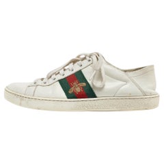 Used Gucci White Leather Ace Low Top Sneakers Size 37