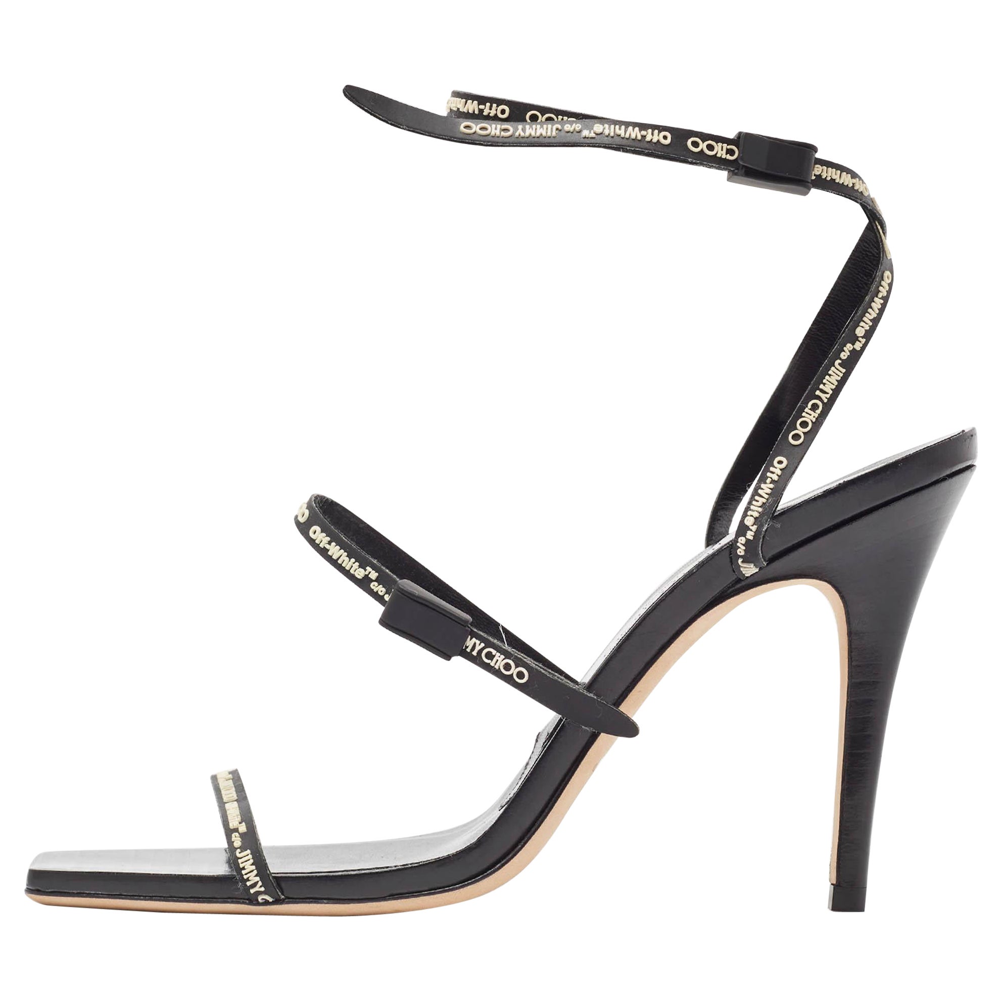 Jimmy Choo X Off-White Black Leather Jane Sandals Size 39 For Sale