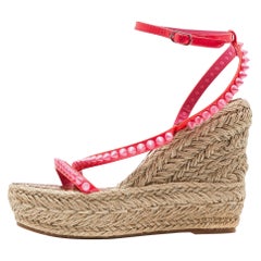 Christian Louboutin Malfadina Spike Wedge Espadrille Ankle Strap Sandals Size 38