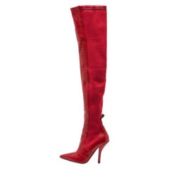 Fendi Red Leather Fabric Rockoko Over The Knee Length Pointed Toe Boots Size 40