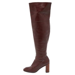 Louis Vuitton Burgundy Leather Over The Knee Length Boots Size 39