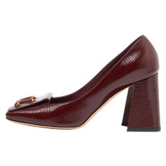 Used Louis Vuitton Burgundy Patent Leather Block Heel Pumps Size 37