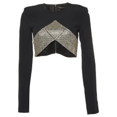 David Koma Black Crepe Embellished Crop Top S