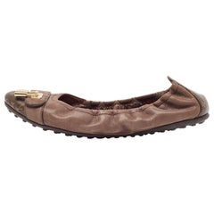 Louis Vuitton Marrone Glitter Nubuck Monogram Tela Lucky Ballerine Taglia 38.5