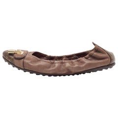 Used Louis Vuitton Brown Glitter Nubuck Monogram Canvas Lucky Ballet Flats Size 38.5