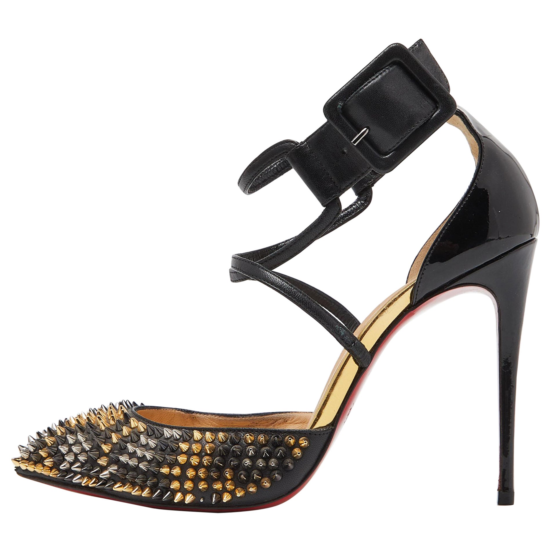 Christian Louboutin Sandali alla caviglia in pelle verniciata Suzanna Spikes Leo Taglia 36