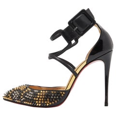 Christian Louboutin Patent Leather Suzanna Spikes Leo Ankle Cuff Sandals Size 36