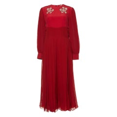 Fendi Red Silk Pleated Midi Dress M.