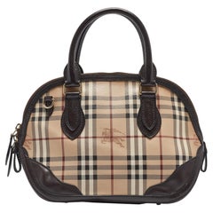 Burberry Beige/Dark Brown House Check Coated Canvas and Leather Orchard Bag