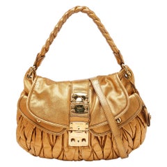 Miu Miu Gold Matelassé Leather Coffer Hobo