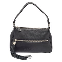 Chanel Black Leather Lax Front Zip Bag