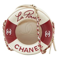Used Chanel Red/White Leather Coco Lifesaver Round Crossbody Bag