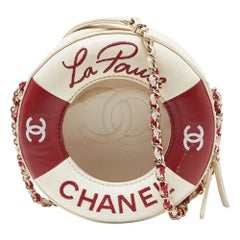 Chanel Red/White Leather Coco Lifesaver Round Crossbody Bag