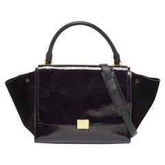 Celine Black Patent Leather and Suede Medium Trapeze Bag