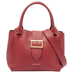 Used Burberry Red Leather Buckle Tote