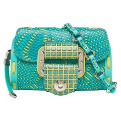 Versace Green/Yellow Printed Leather Crossbody Bag