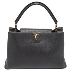 Used Louis Vuitton Black Leather Capucines MM Bag