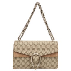 Gucci Beige GG Supreme Canvas and Suede Small Dionysus Shoulder Bag