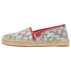 Gucci Grey Canvas GG Flora Espadrille Flats Size 38.5