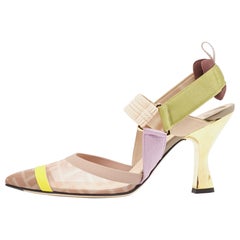 Fendi Multicolor Mesh Colibri Slingback Pumps Size 39