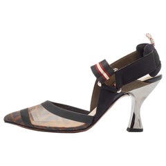 Fendi Brown/Schwarz Mesh und Canvas Colibri Pumps Größe 36.5