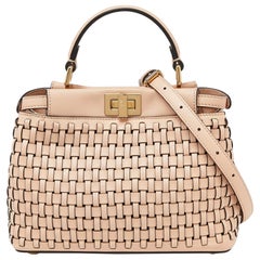 Fendi Pink Woven Leather Mini Peekaboo Top Handle Bag