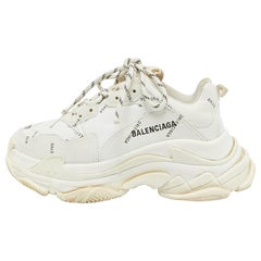 Balenciaga White Faux Leather Triple S Allover Logo Sneakers Size 37