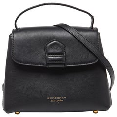 Burberry Black Leather & House Check Fabric Medium Camberley Top Handle Bag