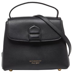 Burberry Schwarz Leder & House Check Fabric Medium Camberley Top Handle Bag aus Leder